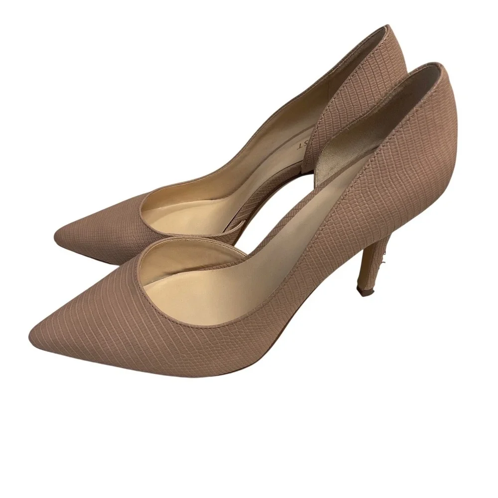 Nine West Just4y3 d'Orsay‎ Pumps Nude Lizard Embossed Pointed Toe Heels 8.5M